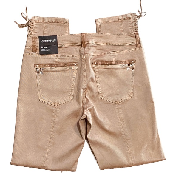 NWT WHBM Saint Honore Western rhinestone embellished lace up ankle skinny tan 10 - Picture 10 of 14